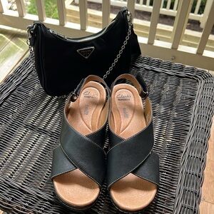 Clarks black leather sandals